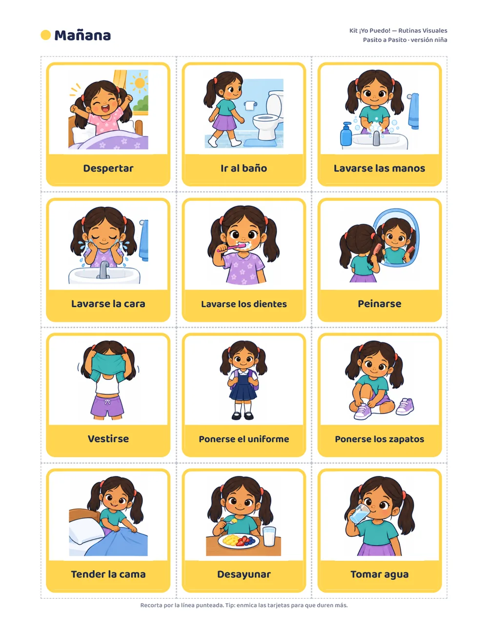 Hoja de tarjetas de la mañana, versión niña