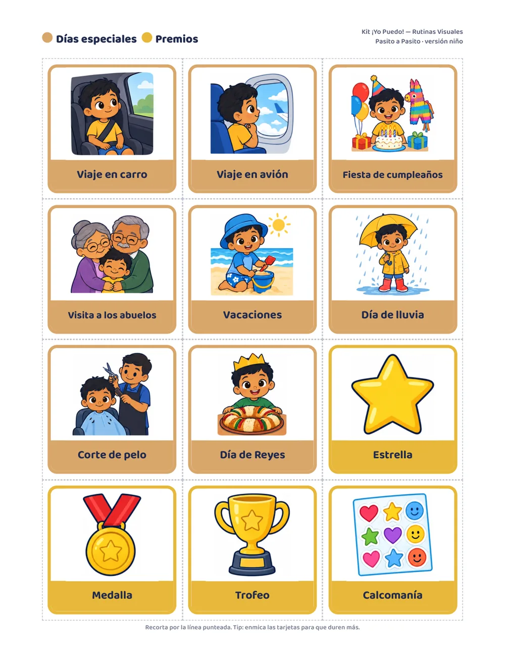 Hoja de tarjetas de días especiales y premios